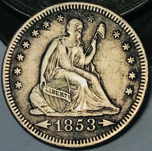1853 Seated Liberty Quarter 25C RAYS ARROWS Choice 90% Silver US Coin CC29580