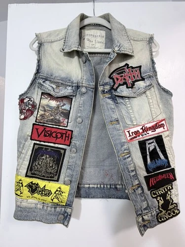 Custom Metal Battle Denim Vest Mens Aeropostale Death Riot Metallica Halloween - product listing photo