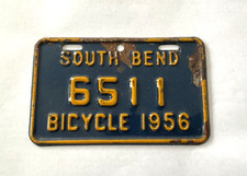 RARE 1956 SOUTH BEND INDIANA BICYCLE LICENSE PLATE ORIGINAL PAINT WITH WEAR