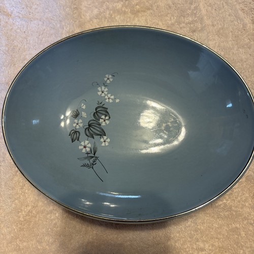 Pre-O Taylor Smith Oval Bowl Platter Floral Design Blue/ Vintage/1950/Versatile