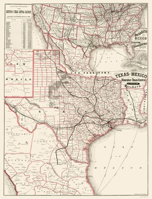 Railroad Map - Houston and Texas Central Railways - Rand McNally 1880 - Vintage