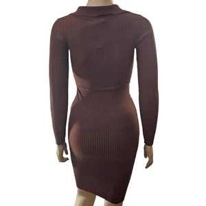 Hera Collection Women’s Long Sleeve Ribbed Knit V Neck Dress side