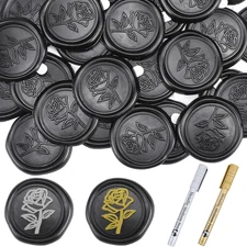 30 Pcs Black Wax Seal Stickers Kit - Self Adhesive Letter & Envelope Seals - DIY