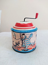 Vintage tin lithograph crank music box-circus parade