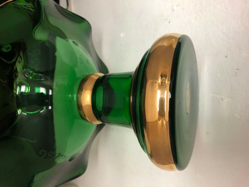 VINTAGE CANDY DISH BOHEMIA CZECH REPUBLIC 24K GOLD EMERALD GREEN ART GLASS - Picture 6 of 10