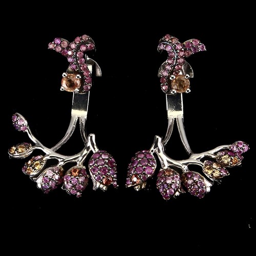 Pendientes De Flor De Zafiro Redondo De Plata 925 Con Corte De Diamante De 3mm - Imagen 13 de 21