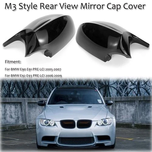 M3 Style Side Mirror Cover Caps For BMW E90 E92 E93 LCI Gloss Black 2007-2013