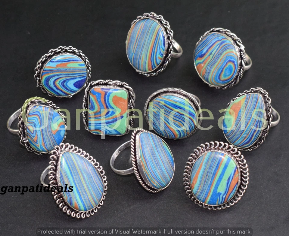 Оптовый лот колец с драгоценными камнями радужная кальсилика серебро 925 покрытие лот - Изображение 4 из 4