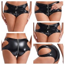 Womens Underwear Cutout Briefs Panties Leather Shorts Sleepwear Glossy PU Party