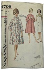 Vintage ca 1963 Simplicity Pattern 4708 Size 10 Robe Housecoat Dressing Gown Cut