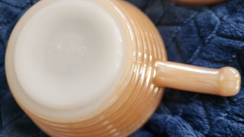 Fire King Iridescent Peach Luster Oven Ware Soup Bowl with Handle - Set of 2! - Picture 6 of 9