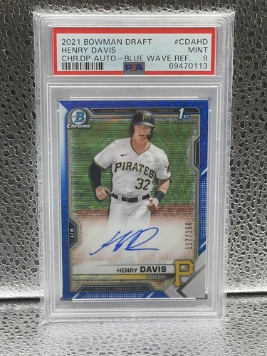 HENRY DAVIS Blue Wave /150 AUTO - POP 20 - 2021 Bowman Chrome Pirates PSA 9