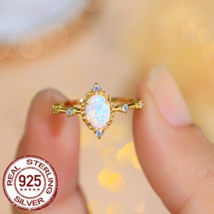 Authentic Exquisite Gold Plated Cubic Zirconia Mystical Opal Ring S925 Silver Filled Women