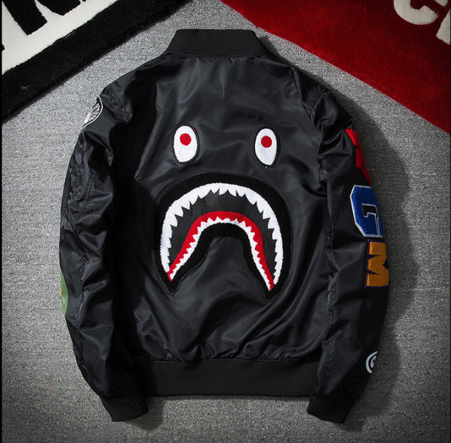 blue bape bomber jacket