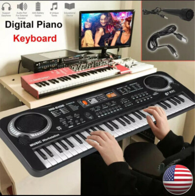 61 Key Electric Digital Piano Musical Beginner Electronic Keyboard w/ Microphone