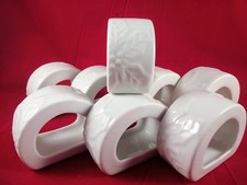 Ceramic Napkin Rings Set of 4 with Green Leaf & White Branch Design — listing 4