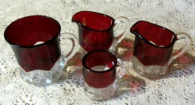LOT OF 4 RUBY RED FLASH CUPS- VERY PRETTY - EAPG - NICE PIECES