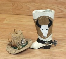 Western 5" Leather Resin Cowboy Boot  Hat Christmas Holiday Ornaments