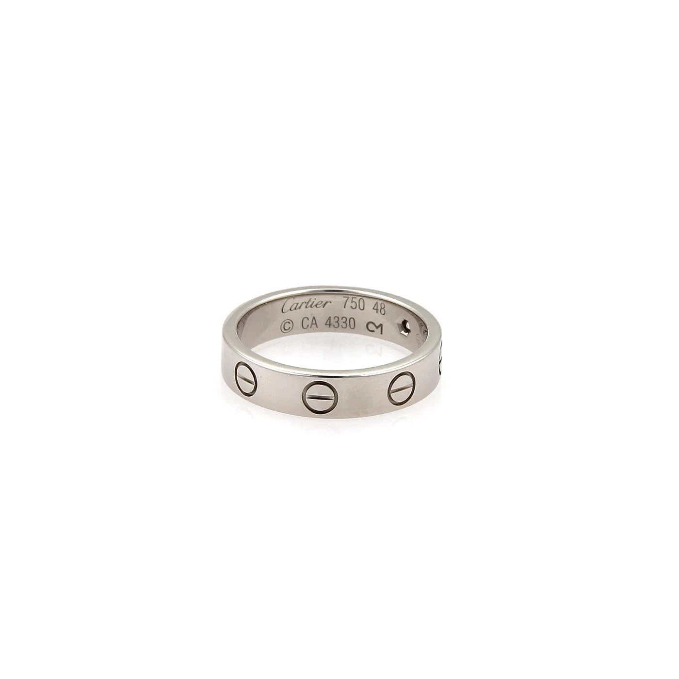Anello Cartier Mini Love 1 Diamante Oro Bianco 18k 4 mm Cinturino Taglia 48 US 4 25