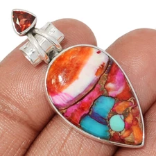 Natural Kingman Pink Dahlia Turquoise 925 Silver Pendant CP64694