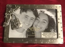 NEW Fetco PEWTER Picture Frame Memories With Hanging Charm Accent 4” x 6”.   BX7