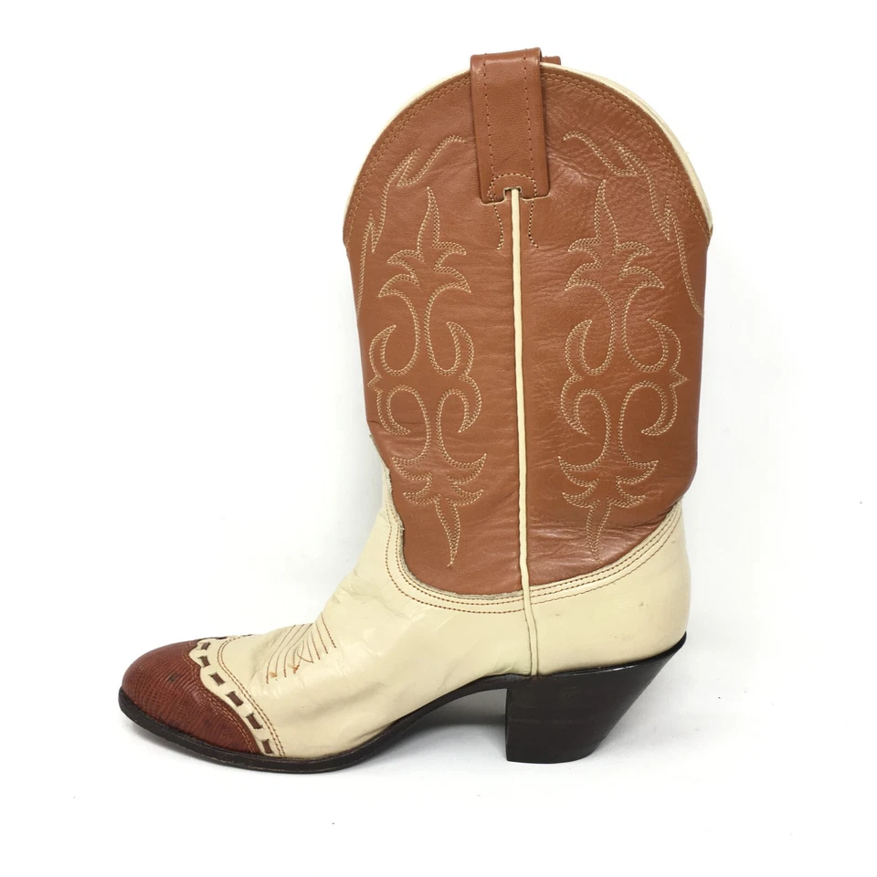 Women's Nocona Pull On Western Boots Cowgirl Shoes Size 5 Brown Tan Leather - Image 3 of 4