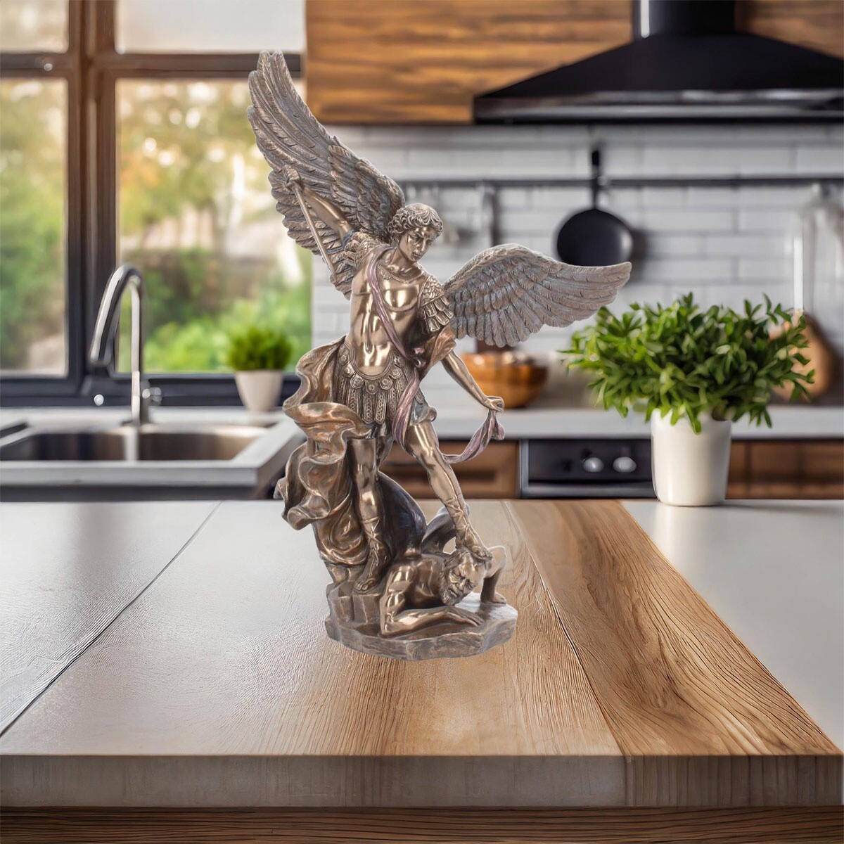 Archangel Michael Bronze Effect Sculpture Religious Warrior Figurine New 37cm
