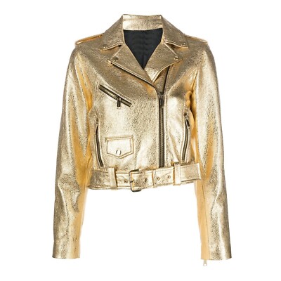 Gold Metallic Leather Jacket For Women, Gold Biker Jacket Womens, 20% Off  UK