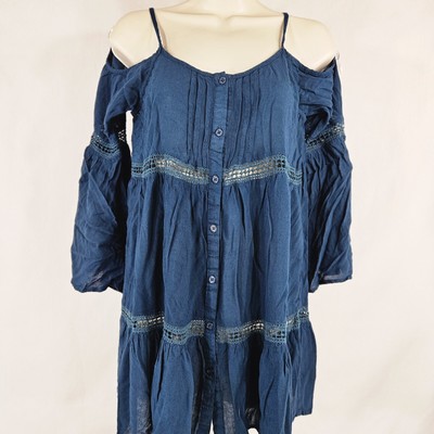 Nectar Clothing Women Top Blouse Sz. S Small C34 L29 Blue Boho Flowy 3/4 Sleeve