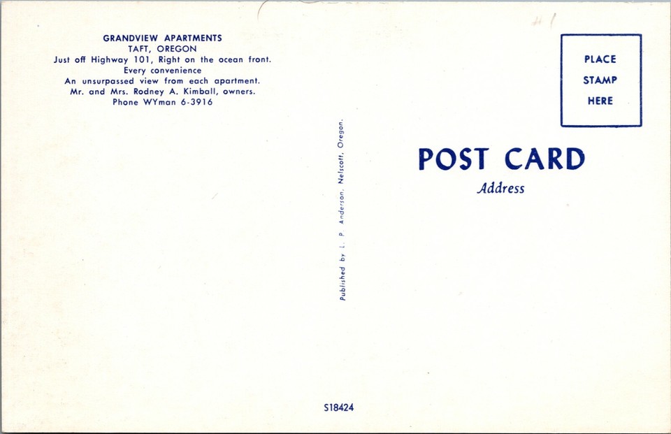 c1950s Grandview Apartments Taft Oregon birds eye view autos Highway