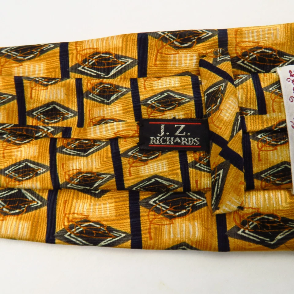 Corbata de cuello vintage JZ Richards oro geométrico rayas de diamantes para hombre 58x3,5 amarilla Foto 3 de 4
