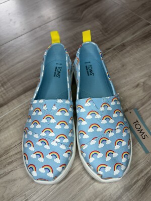 New TOMS Rainbow Glow In The Dark Girls Shoes Slip on Size Youth