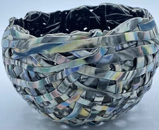 Hand-Made,OPEN WEAVE Basket BOWL,Multi-Colored,Artist Signed,