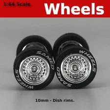 10/10mm Chrome Dish Lettered Treaded rubber tire set for Hot Wheels