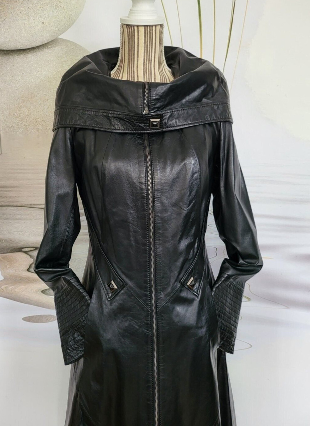 GR Long Trench Coat Jacket Nappa Leather Womens Sz IT 36" US 6Tall  $2100 Retail image 3