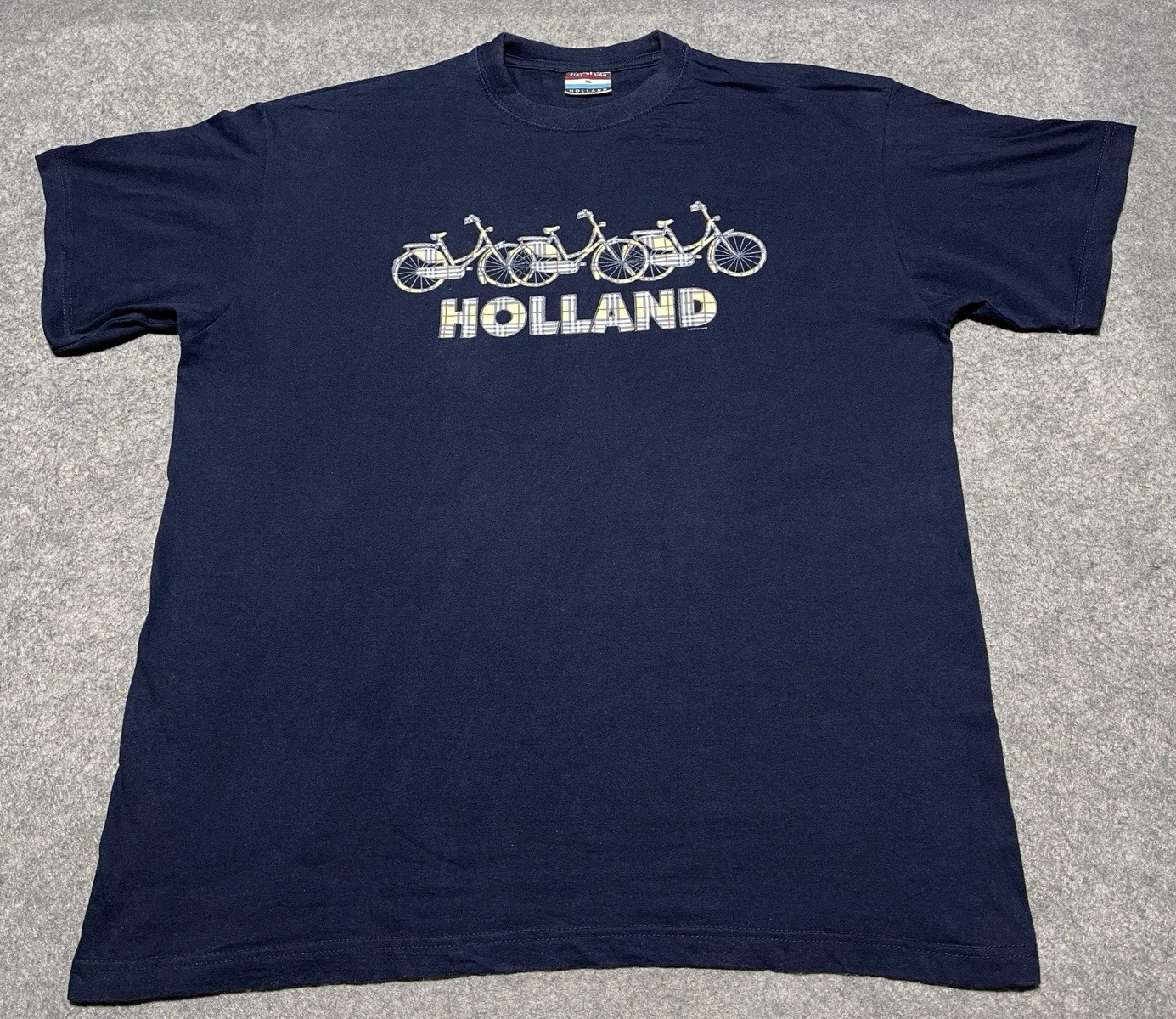 HOLLAND Kist Design Blue XL Bikes Bicycle Shirt Cotton Plaid Patches Europe