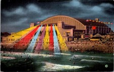 Postal Salón de Convenciones Noche Arco Iris Luces Atlantic City Nueva Jersey NJ T186