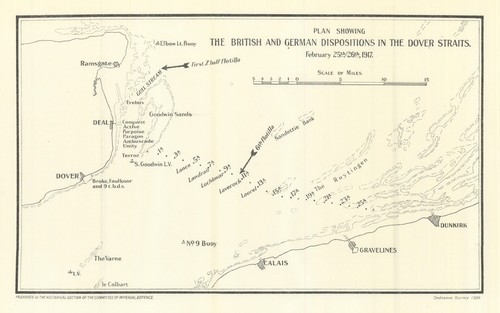 Dover Straits. British & German naval dispositions 25-26 Feb 1917. WW1 1928 map