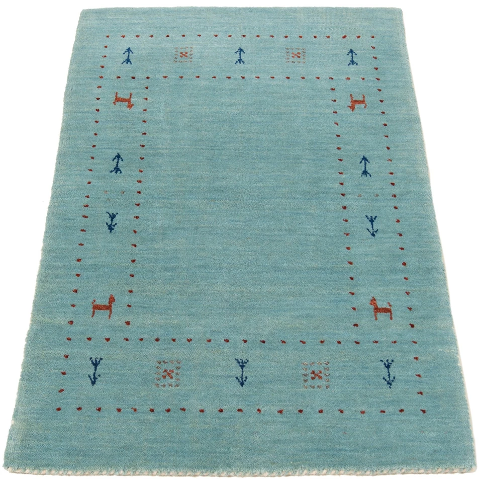Handloom 90X60 Cm Handwoven Oriental Carpet Wool Modern Rug New Blue - Image 2 of 4
