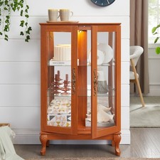 2 Door Curio Cabinet with Tempered Glass and Mirror, Lighted Display
