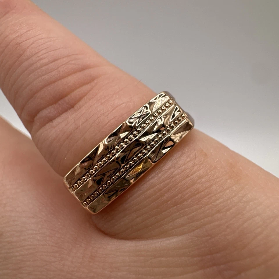 14CT ROLLED Gold Bonded Ring Hallmarked 585RG Etched Signet Unisex Gift - Image 4 of 4