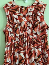 Nine West Sleeveless Midi Dress Orange Multicolored Crinkle Rayon~Lined~Pockets