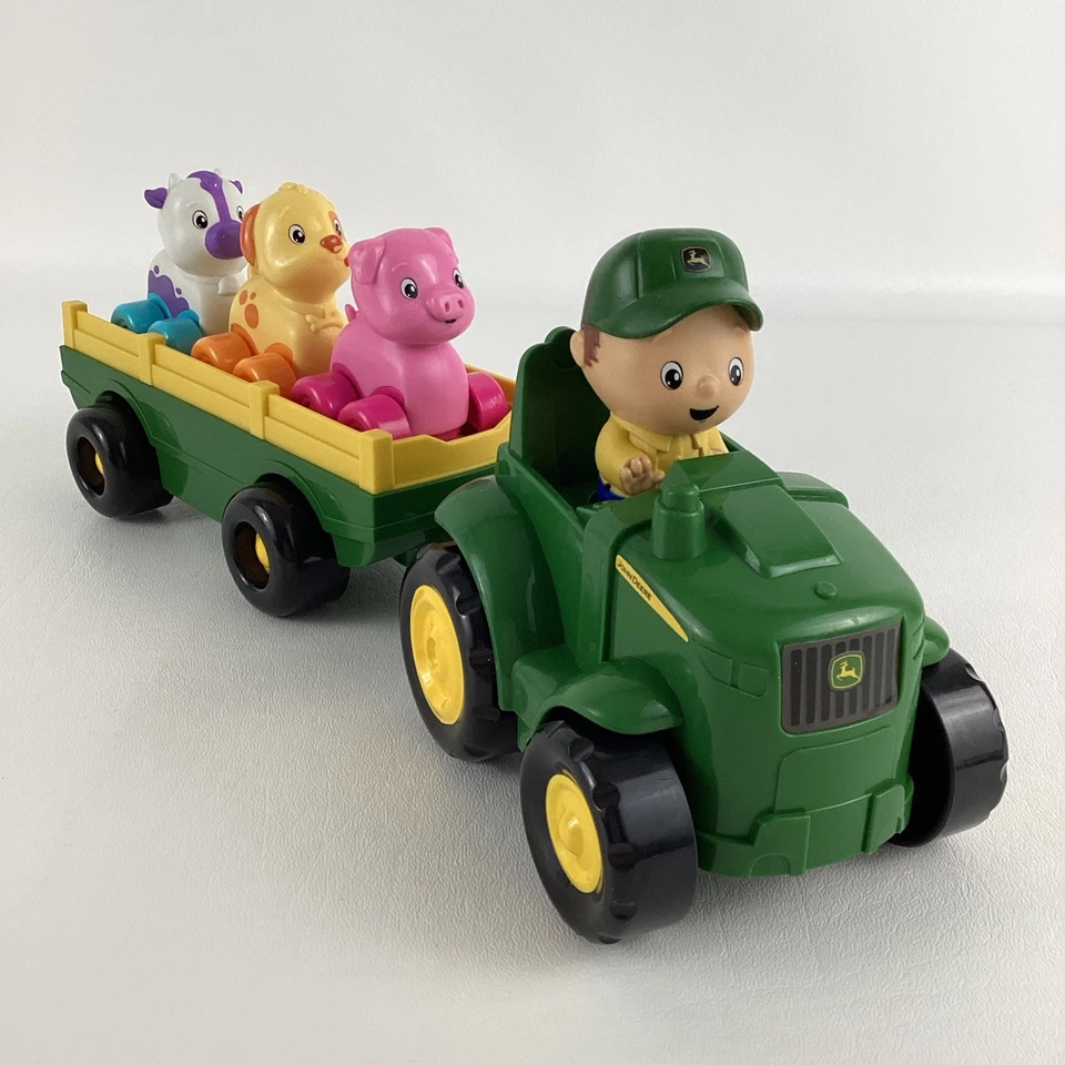 John Deere Animal Sounds Wagon Ride Farm Tractor Barnyard Figures 2021 Tomy Toy - Image 2 of 4