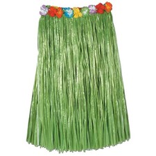 Luau Party Green Hula Skirt Artificial Grass w/ Floral Waist Adult Size
