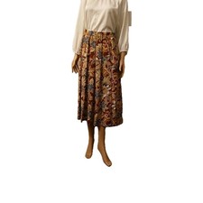 Vintage Koret Midi Skirt Size 12 Brown Floral Pockets Pleated