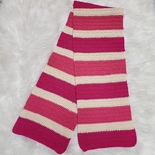 Handmade Cozy Pink & Cream Striped Crocheted Scarf Unisex - New
