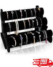3 Tier Velvet Bracelet Holder T-Bar Jewelry Display Organizer Black