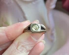 Vintage Silver Clear Stone Solitaire Black Enamel Ring Estate Jewelry 6.5