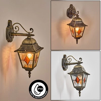 HOFSTEIN Applique da esterno retrò vintage E27, IP44 metallo/vetro, oro/nero, look antico