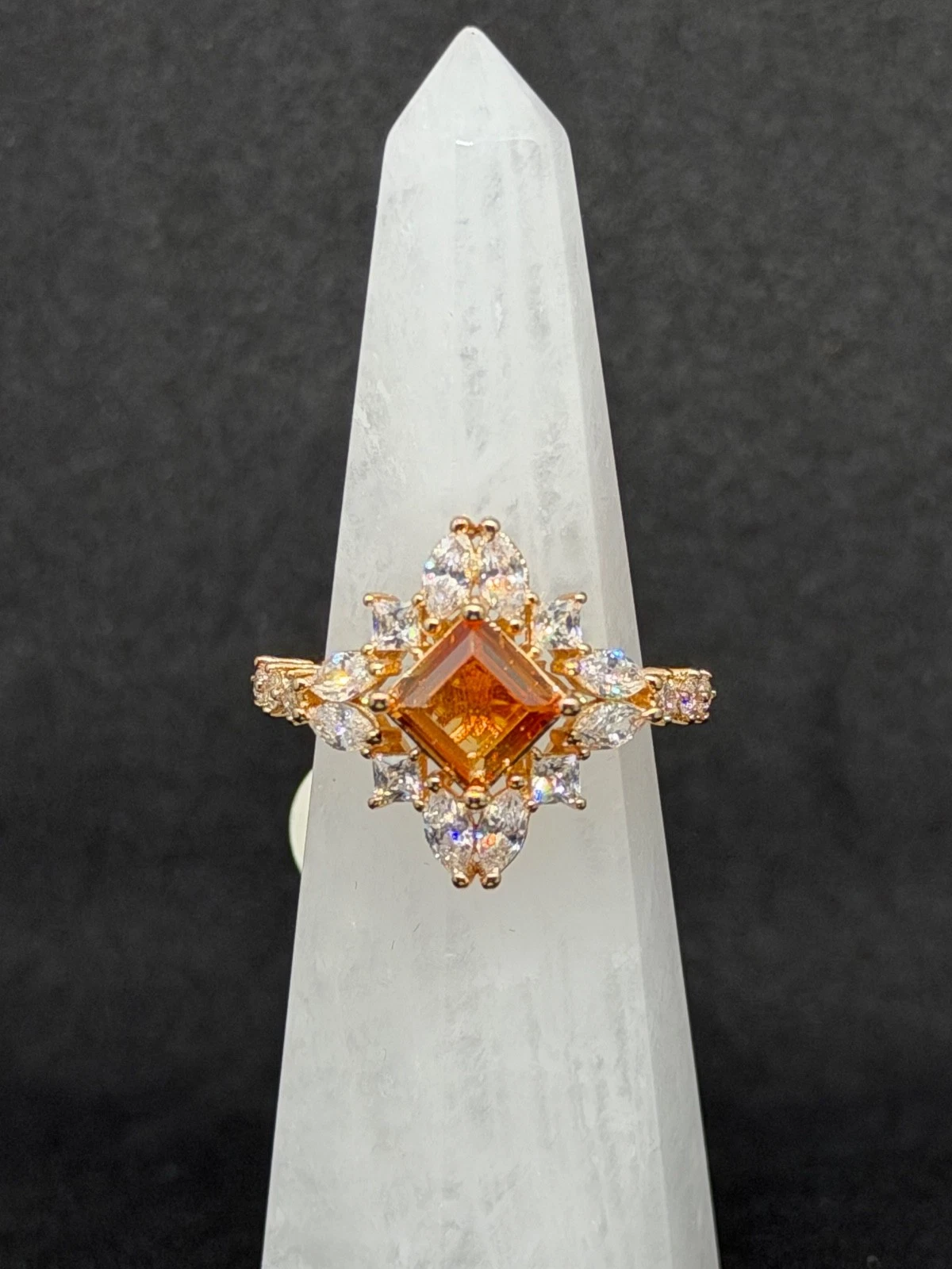 Bomb Party Ring Sz 9 RBP3017 Peach Ombre Crystal on Gold Plating - product detail image 1